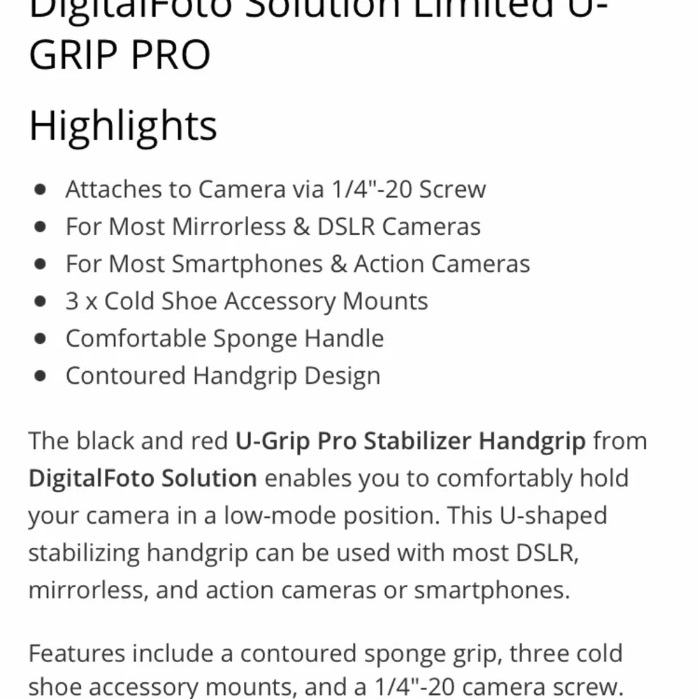 DigitalFoto Solution Limited U-Grip Pro Stabilizer Handgrip for Camera or Smartp